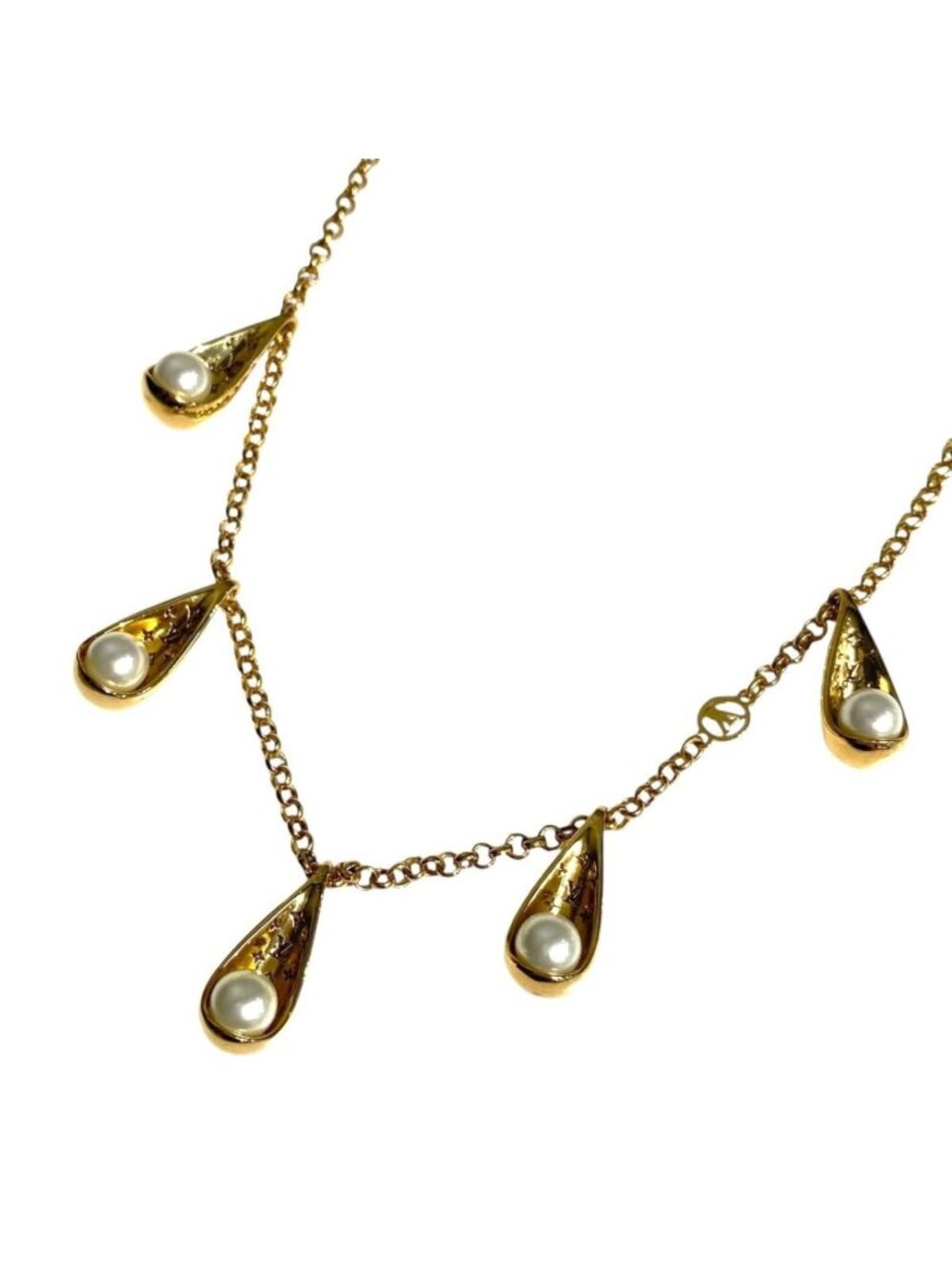 Louis Vuitton Necklace Collier Pari Gram Monogram Flower Pearl Gold